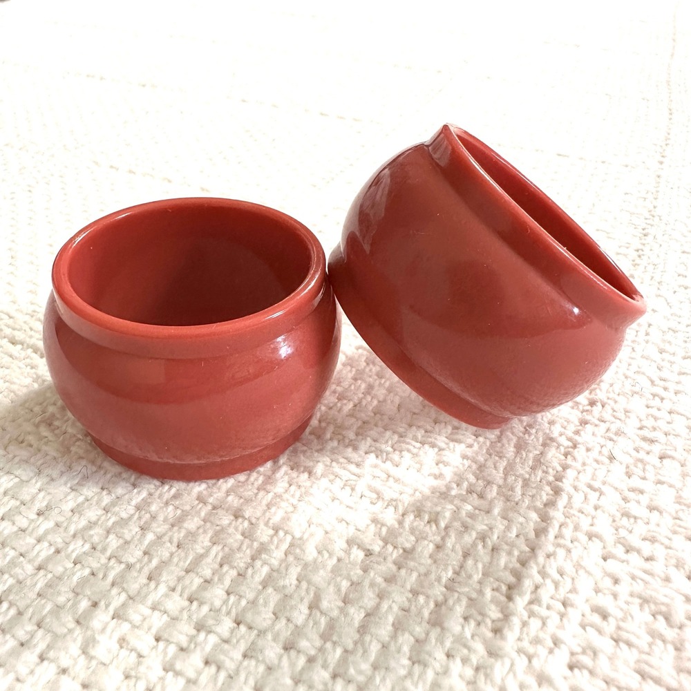 VTG‎ MCM Red Terracotta Napkin Rings Set of 2 Round Polished Table Decor Boho